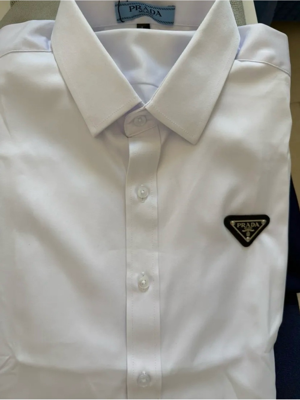 Prada White Men’s Dress Shirt with Black Logo Patch size XL fits like Large.